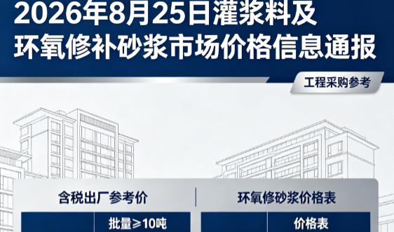 新华2026年8月25日灌浆料及环氧修补砂浆市场价格信息通报